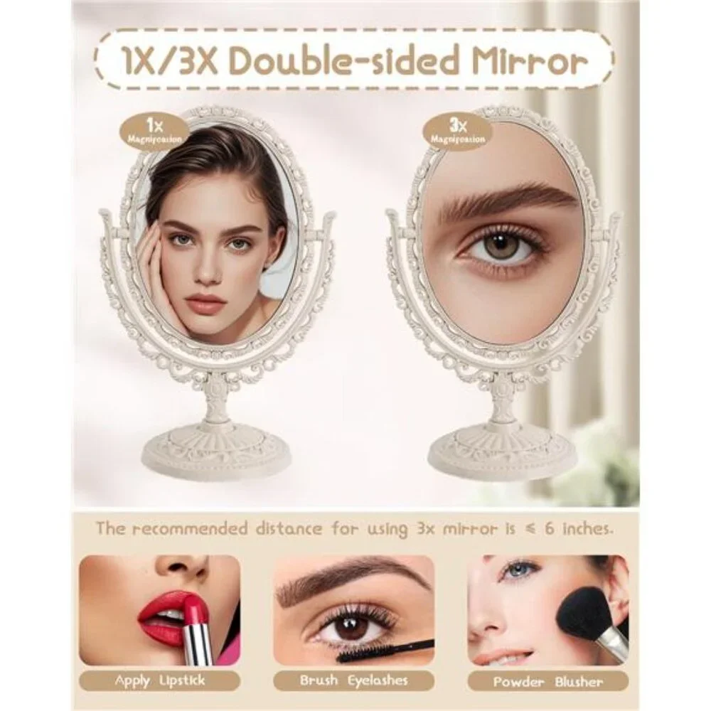 Vintage Vanity Mirror Shabby Chic Decor |360° Rotating Double-Sided Table Mirror